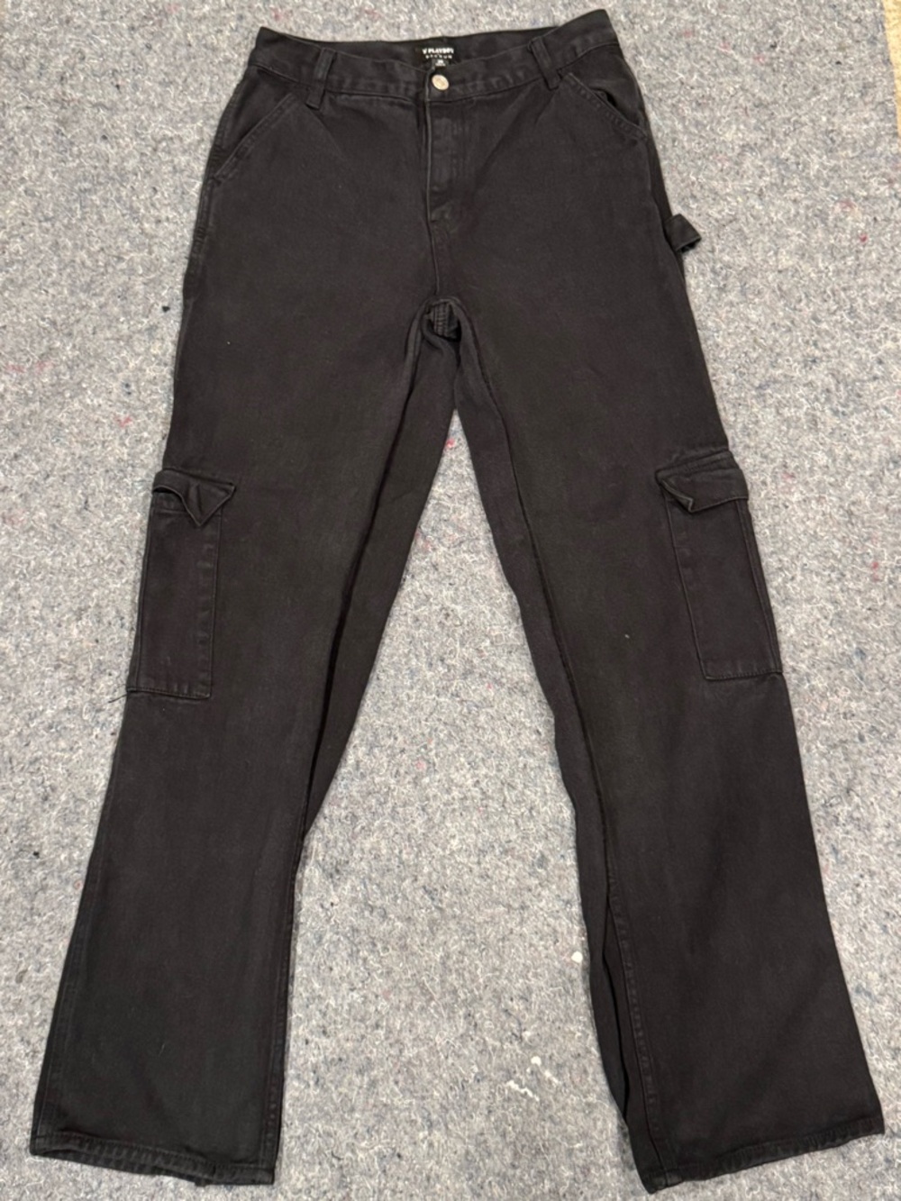 Women’s PacSun Playboy Bunny Black Cargo Jeans Size 26 90s Style Embroidered
